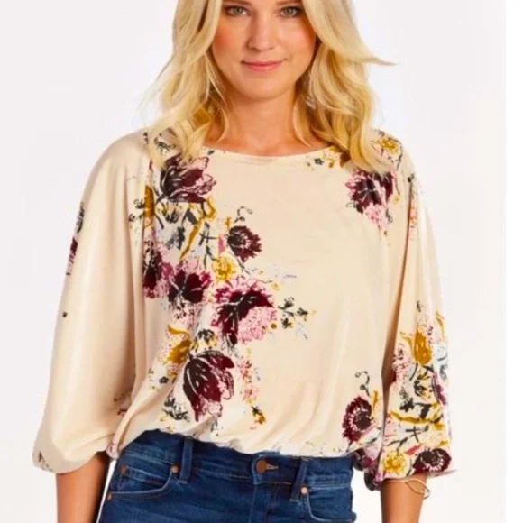 Intimately Free People Velvet Slouchy Babe Bodysuit Beige Floral Stretch Large - Picture 2 of 10